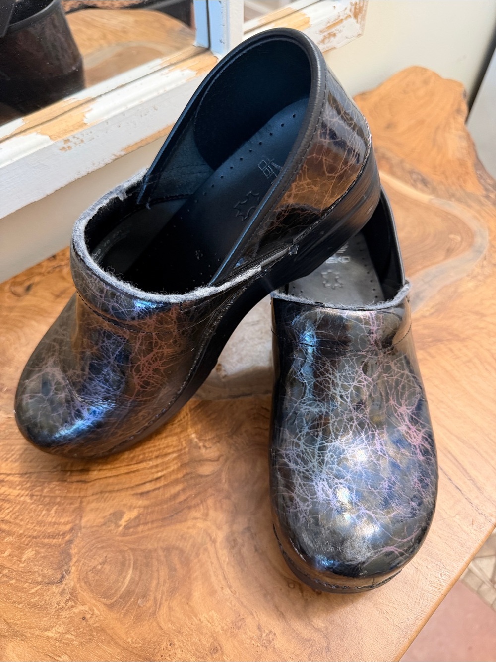 Dansko Iridescent Crackle Patent Black Clogs